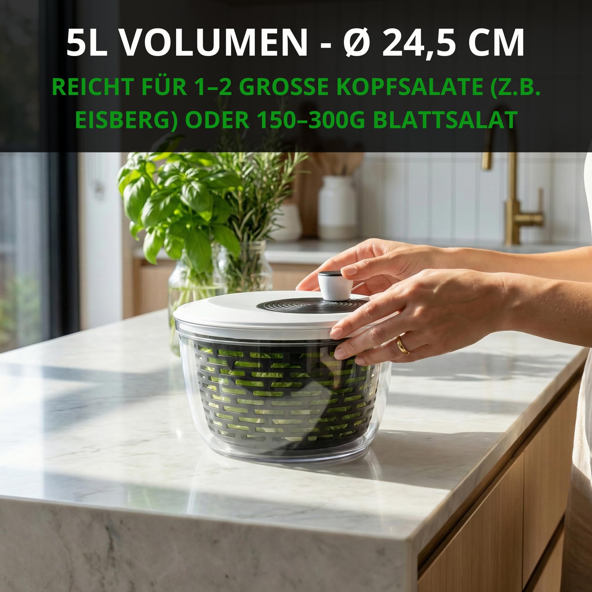 Salatschleuder mit großem Sieb (5 L)