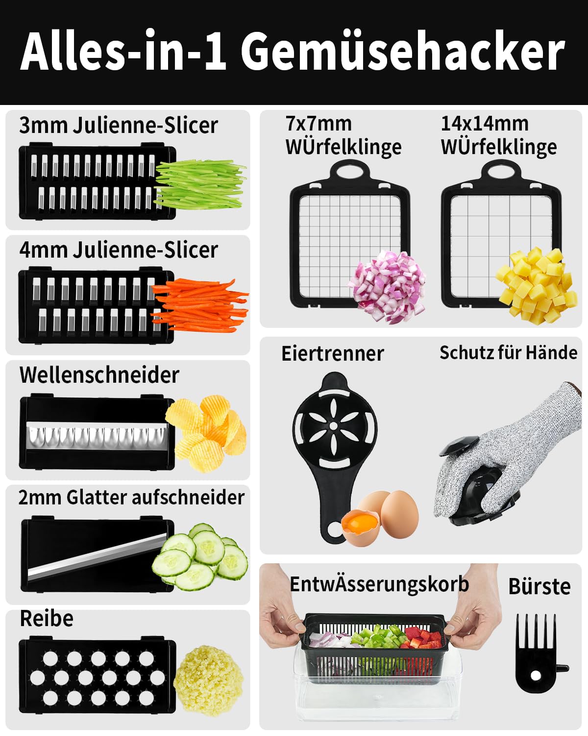 Multi-Gemüseschneider mit Auffangbehälter