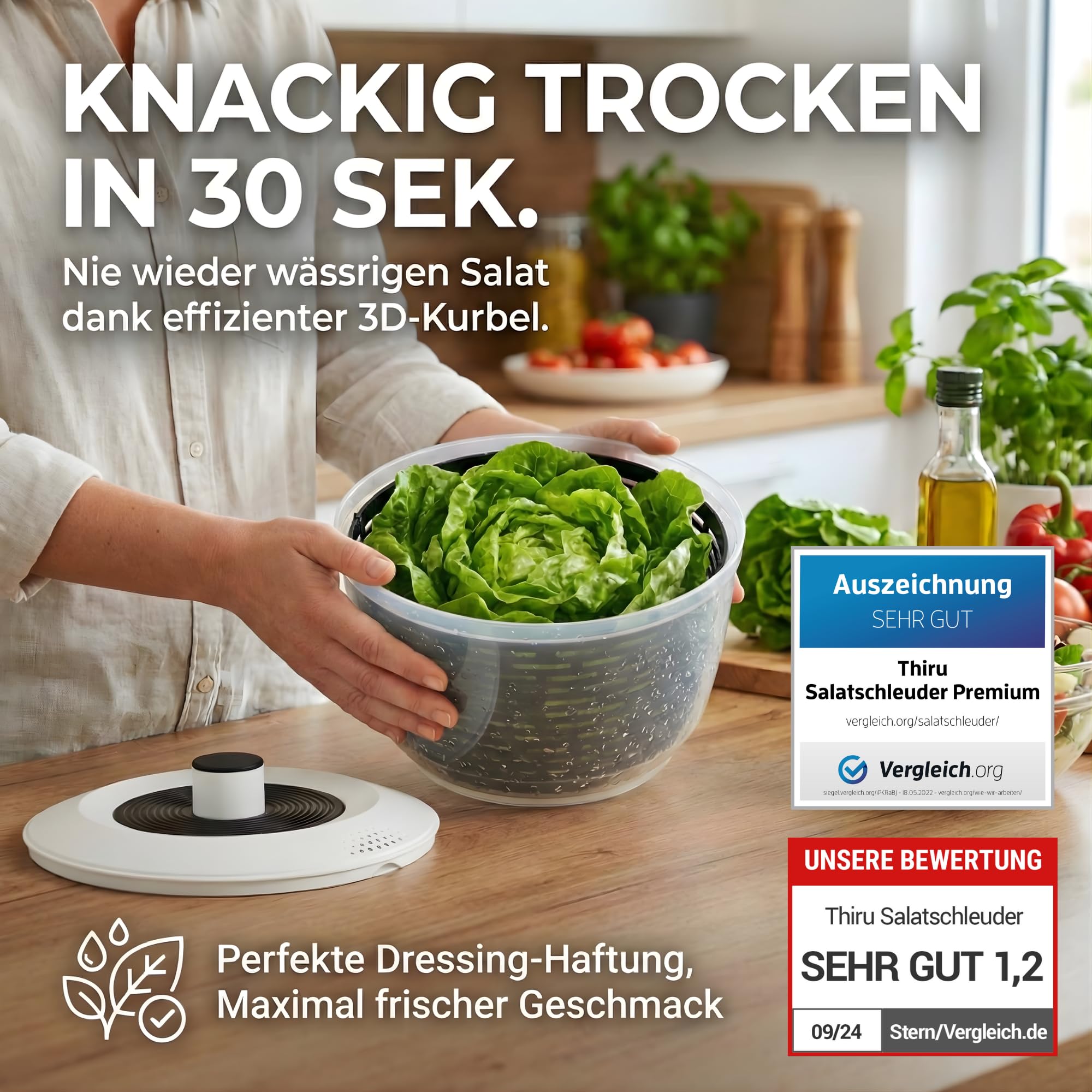 Salatschleuder mit großem Sieb (5 L)