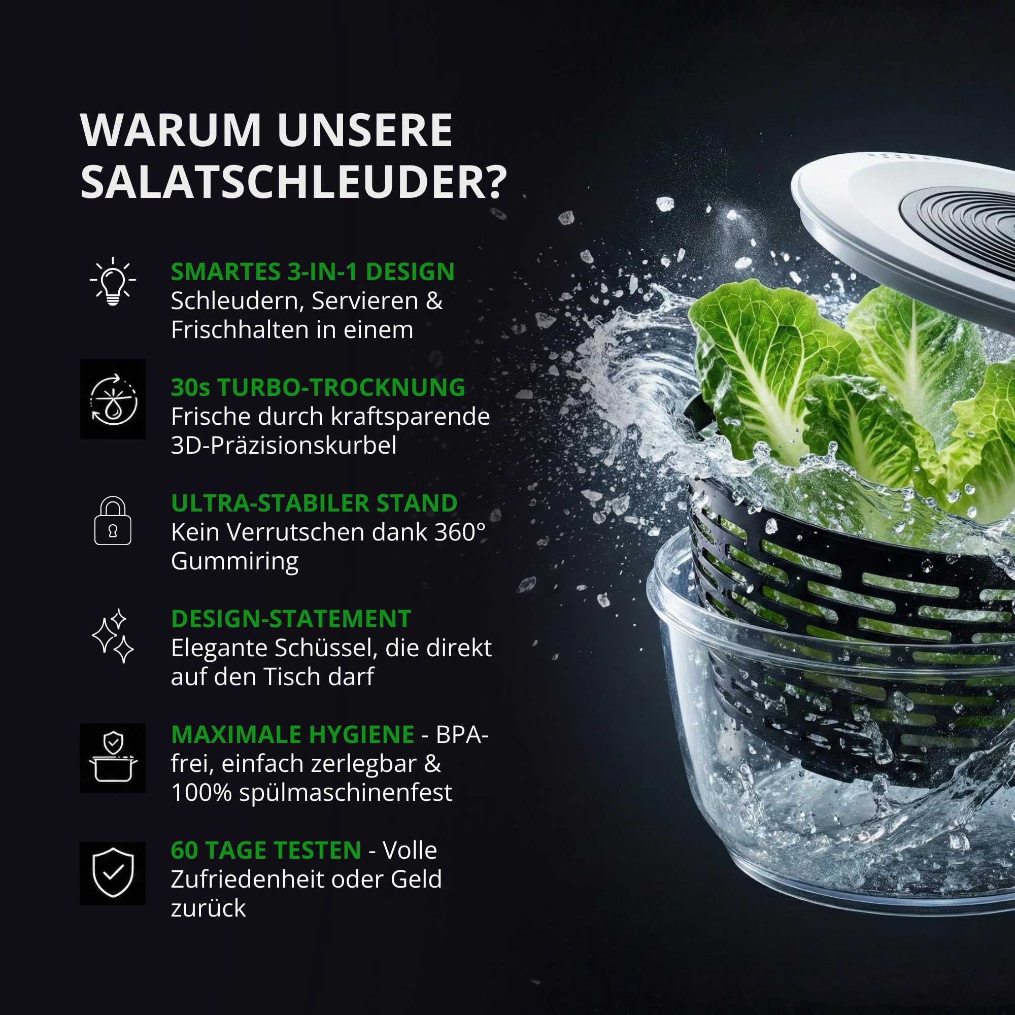 Salatschleuder mit großem Sieb (5 L)